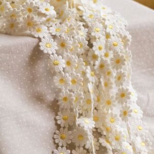 Daisy Flower Embroidered Lace Trim White & Yellow - 1" Wide 60% off