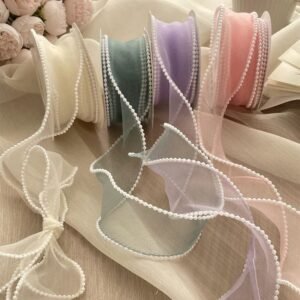 Organza Ribbon with Pearl Beaded Edge - 4 Colors Set 51% off