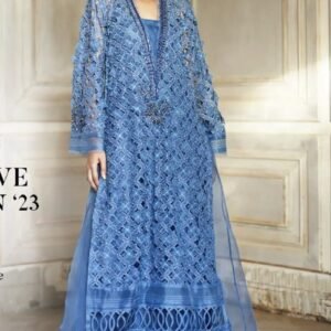 Royal Blue Embroidered Organza Jacket 3 Piece Dress UNSTITCHED 42% off