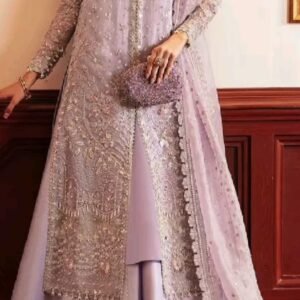 Lavender Embroidered Chiffon 3 Piece Suit with Gharara UNSTITCHED 50% off