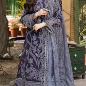 Navy Blue Chikankari Embroidered Lawn 3 Piece Suit UNSTITCHED 48% OFF