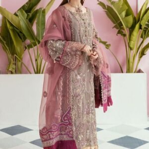 Mauve Pink Embroidered Chiffon 3 Piece Formal Dress UNSTITCHED 40% OFF