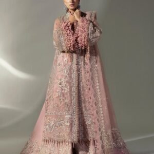 Dusty Pink Embroidered Chiffon Formal Dress with Ruffled Sleeves 49% off