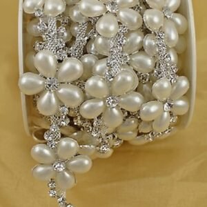 Pearl Flower Rhinestone Trim Ribbon - 3D Beaded Lace 25% off