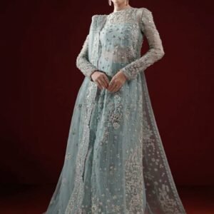Aqua Green Embroidered Chiffon 3 Piece Formal Dress 40% off