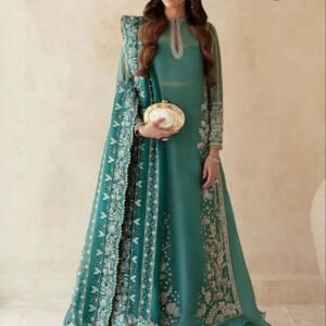 Teal Green Embroidered Chiffon 3 Piece Formal Dress UNSTITCHED 32% off